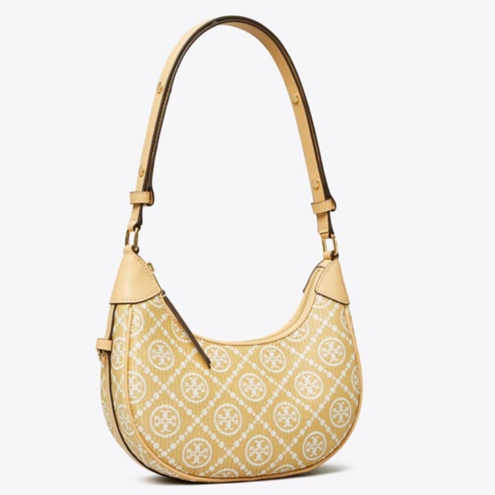 Tory Burch T MONOGRAM RAFFIA CRESCENT BAG